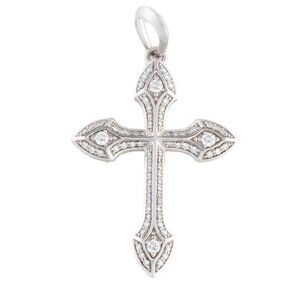 DAVID YURMAN 18K 750 WHITE GOLD DIAMOND GOTHIC CROSS PENDANT